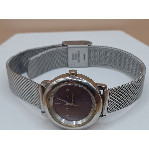 GUESS Women's Blue Face "WORKING" Watch Silver Tone Mesh Strap Stainless Steel - Picture 3 of 11